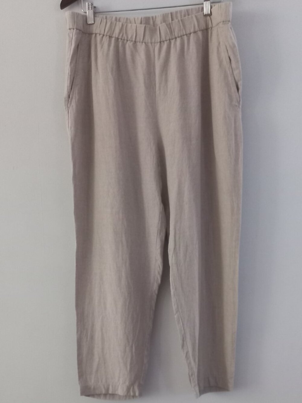 EILEEN FISHER beige linen wide leg barrel leg pants